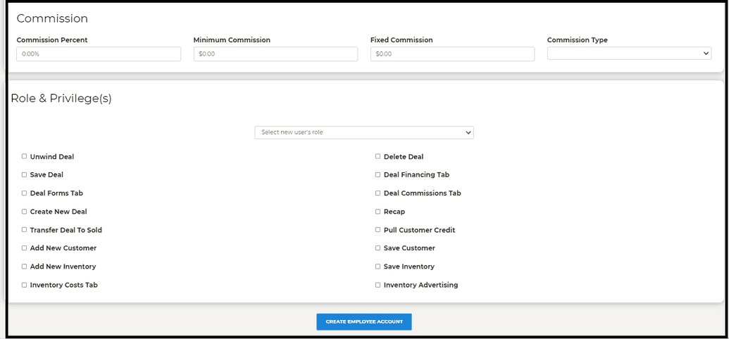 Employees Form Comission And Privileges